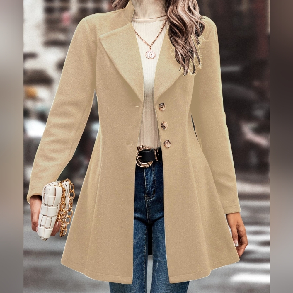 Beige Women's Button Up Coat